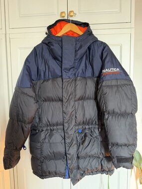 Nautica Competition Down Puffer Jacket Navy Black Orange M